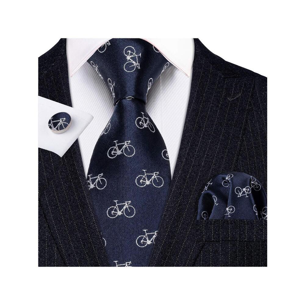 1314 Fun Animal Ties Designer Handkerchief Cufflink WOVEN Necktie Set Blue